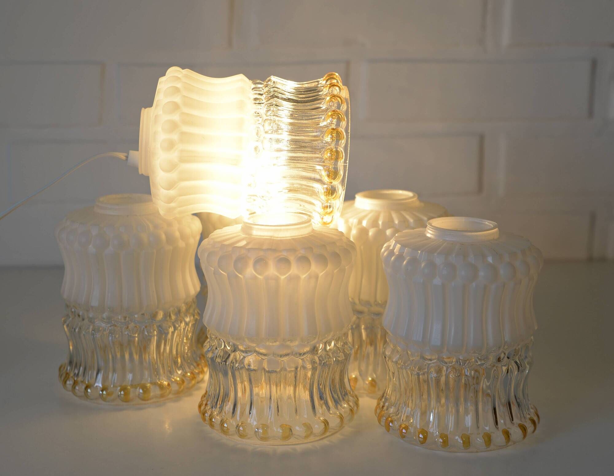 Set of 6 Vintage Replacement Glass Shades / DIY Hanging Lamp / Bedside Ligh
