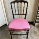Napoleon III chair in black and gold wood and pink cotton