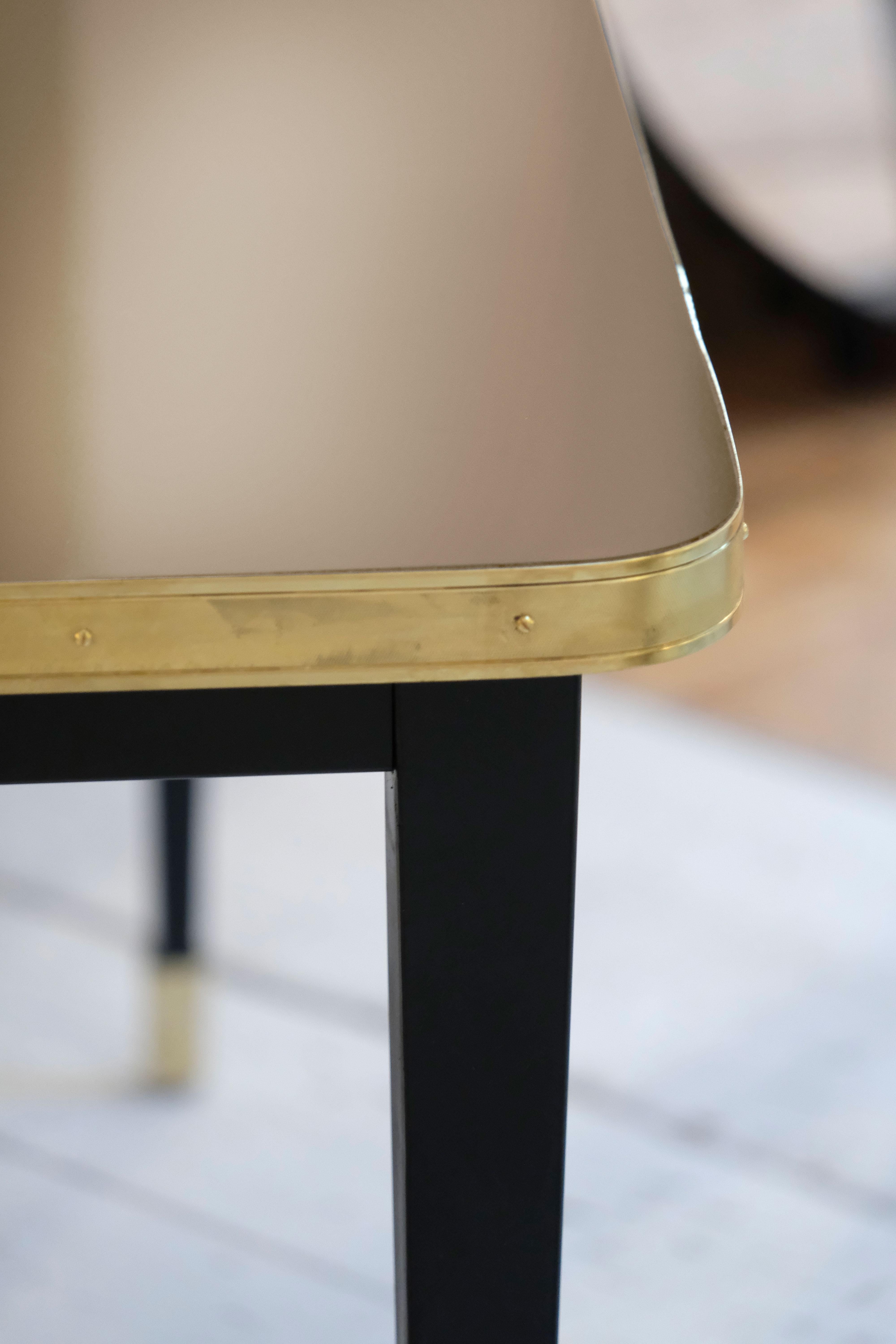 Dining Table, High Gloss Laminate, Brass, Tapered Legs, Navy Blue - XL