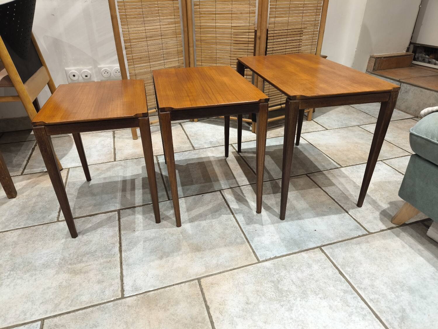 Vintage Scandinavian nesting coffee table in solid teak