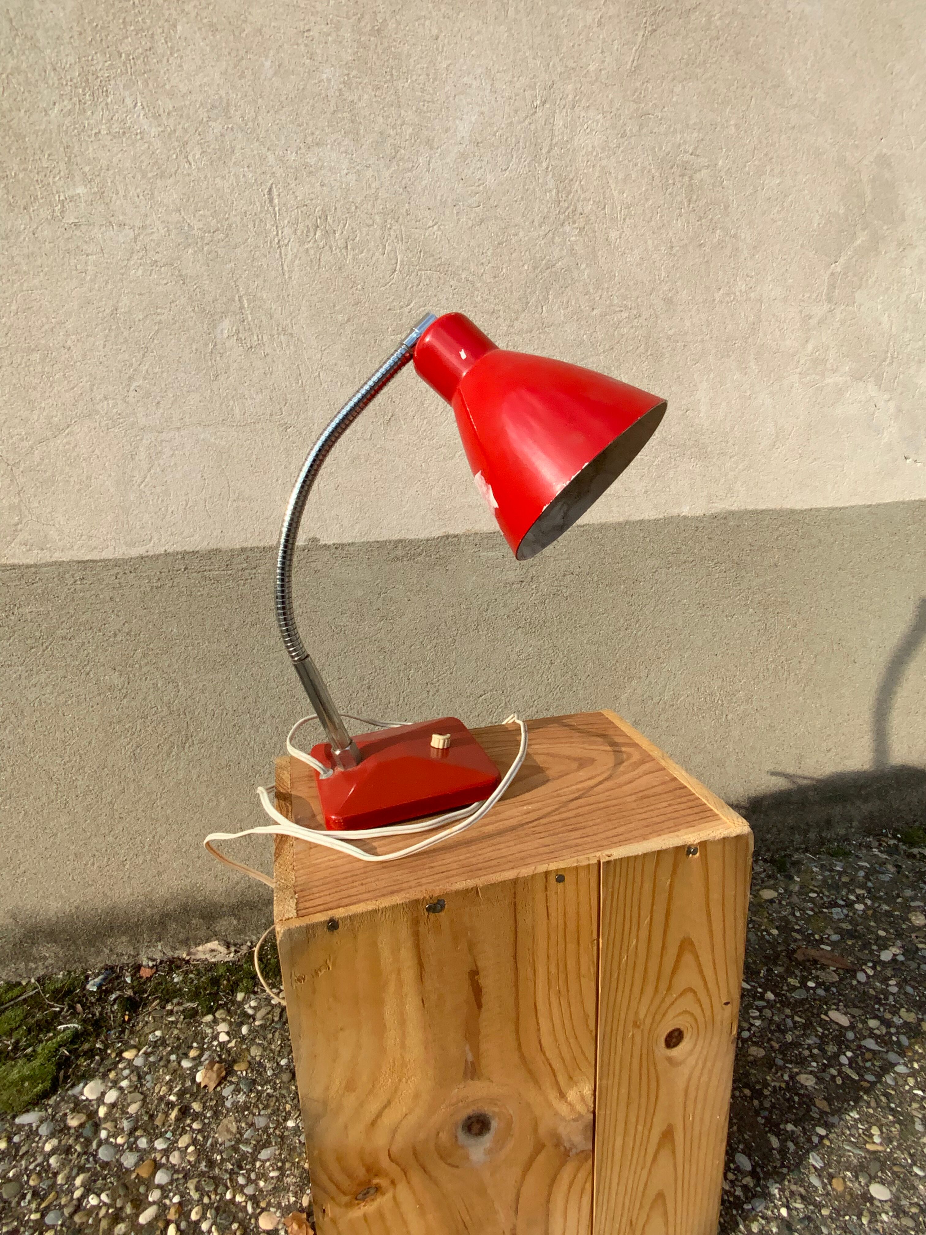 Vintage table lamp Aluminor France red metal desk