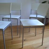 Set of 4 vintage metal and wood chairs from the 1990s.
