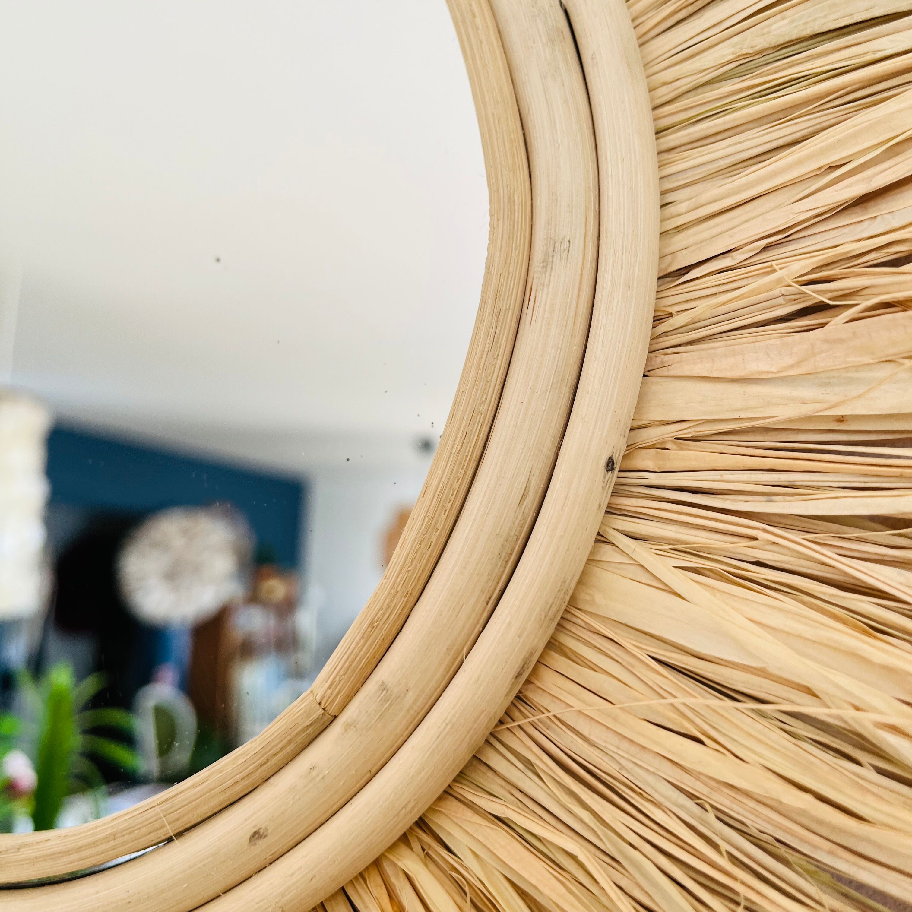 Miroir rond rotin paille, 45 cm
