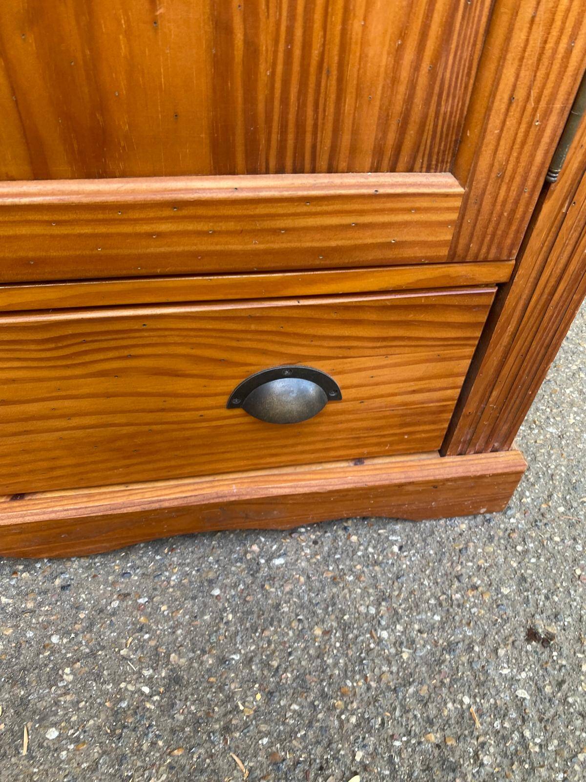 Small wardrobe / bonnetière in solid honey pine with 2 doors and 1 drawer.