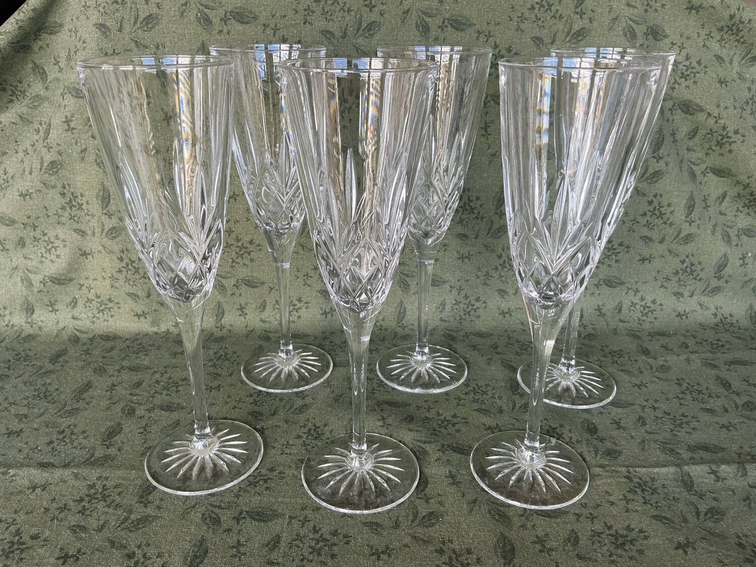 6 crystal champagne flutes