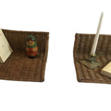 Pair of vintage hanging bedsides in wicker and rattan