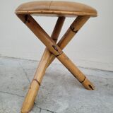 Coiffeuse en rotin vintage 1950 avec miroir soleil