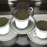 4 cups and saucers made of porcelain from Limoges, Haviland, green Châtelaine model