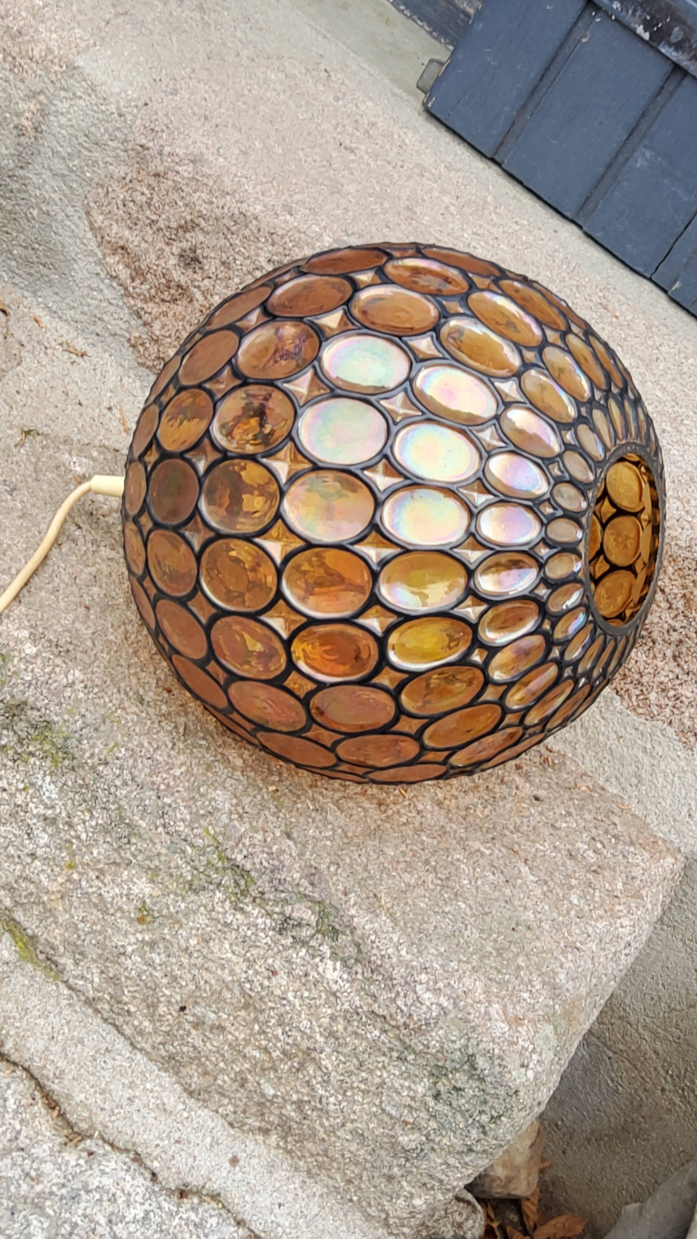 Ball pendant light in orange and enameled glass from the 70s