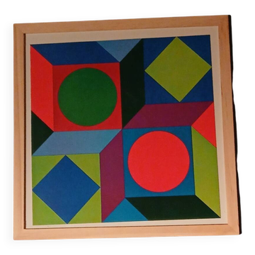 Tableau Vintage Art Optique - Victor Vasarely - Wooden Frame 30x30cm