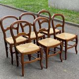 6 Louis Philippe chairs in solid wood and straw