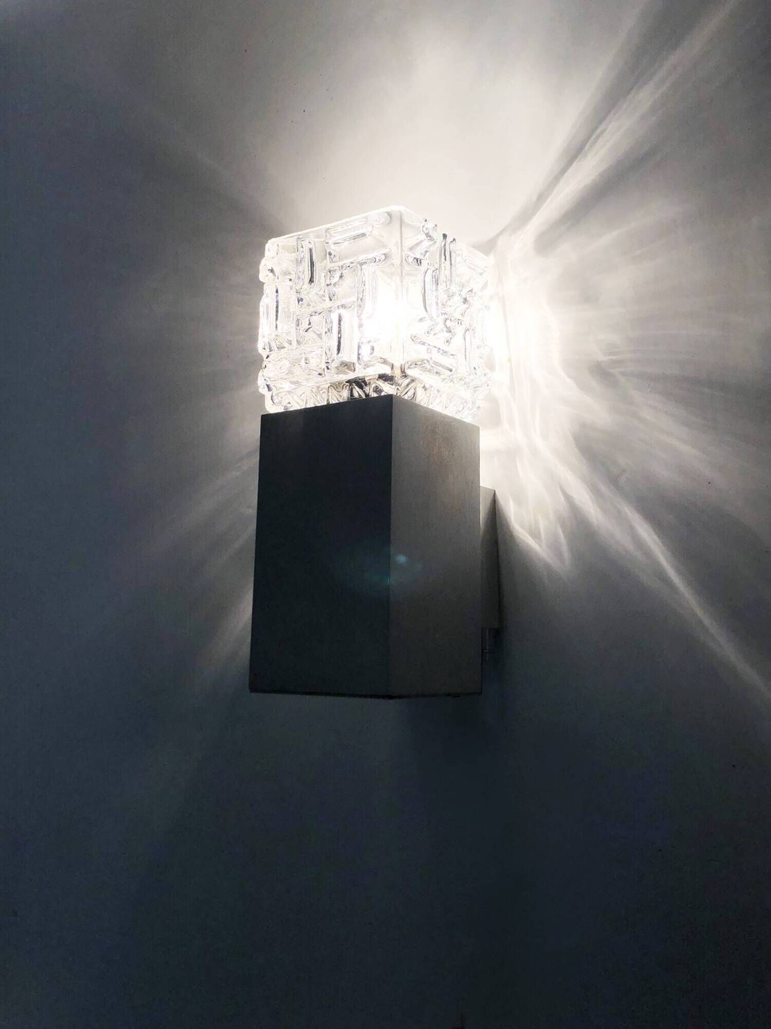 Pair of Space Age Cubist wall lights. Brushed aluminum, 1970s