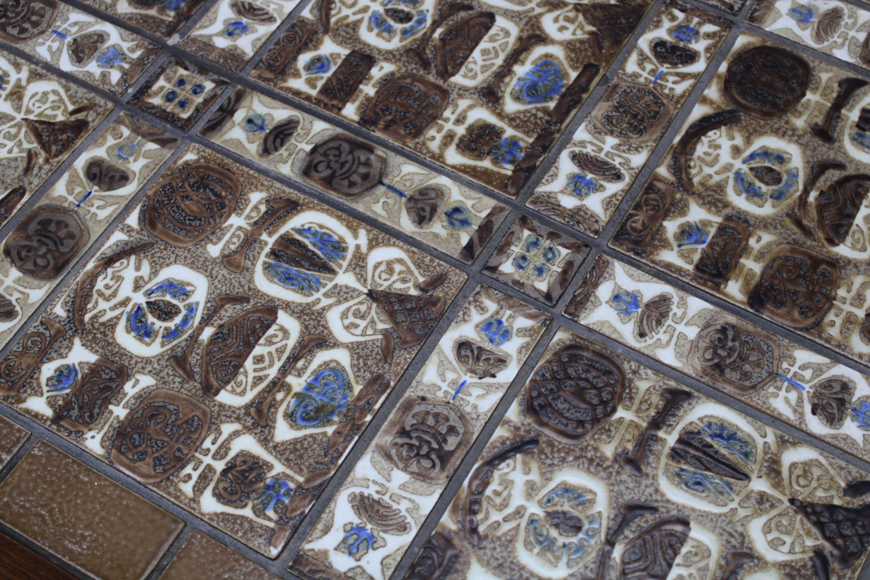 Mid-century Danish Haslev Mobelsnedkeri coffee table with Royal Copenhagen ceramic tiles