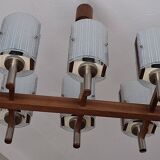 Brutalist teak and art glass chandelier, Italy 1960s