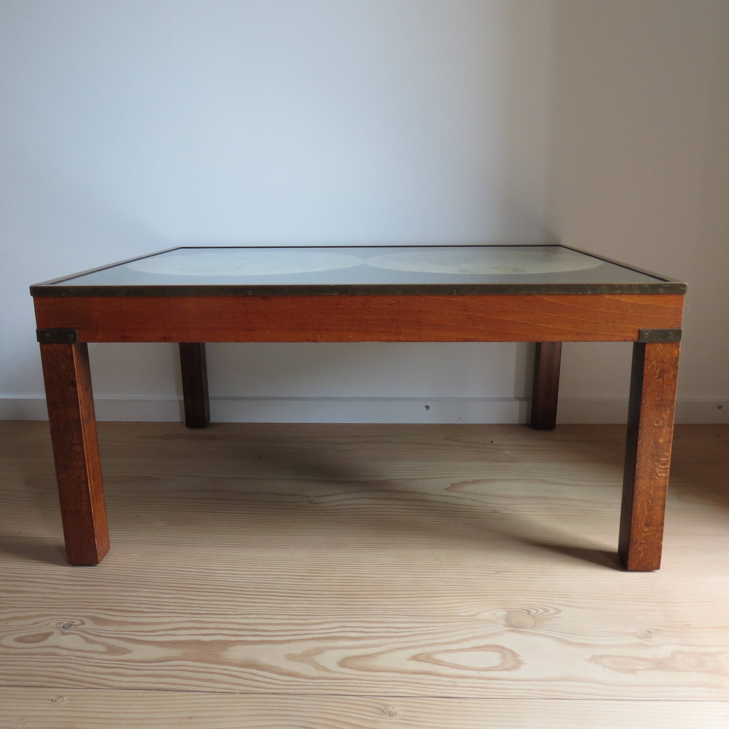 1970s Maison Jansen Campaign Style Coffee Table World Atlas Map