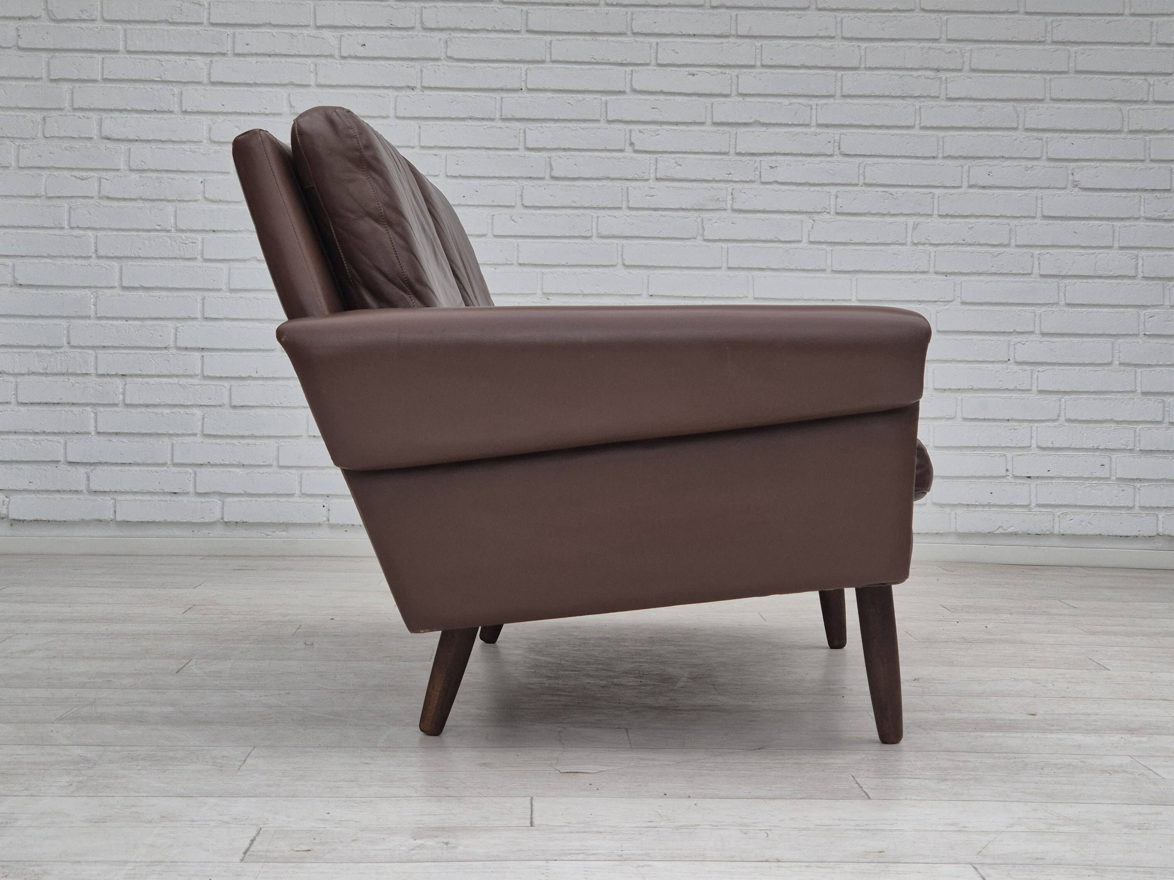 1970s, Danish 2-seater sofa, original brown leather.