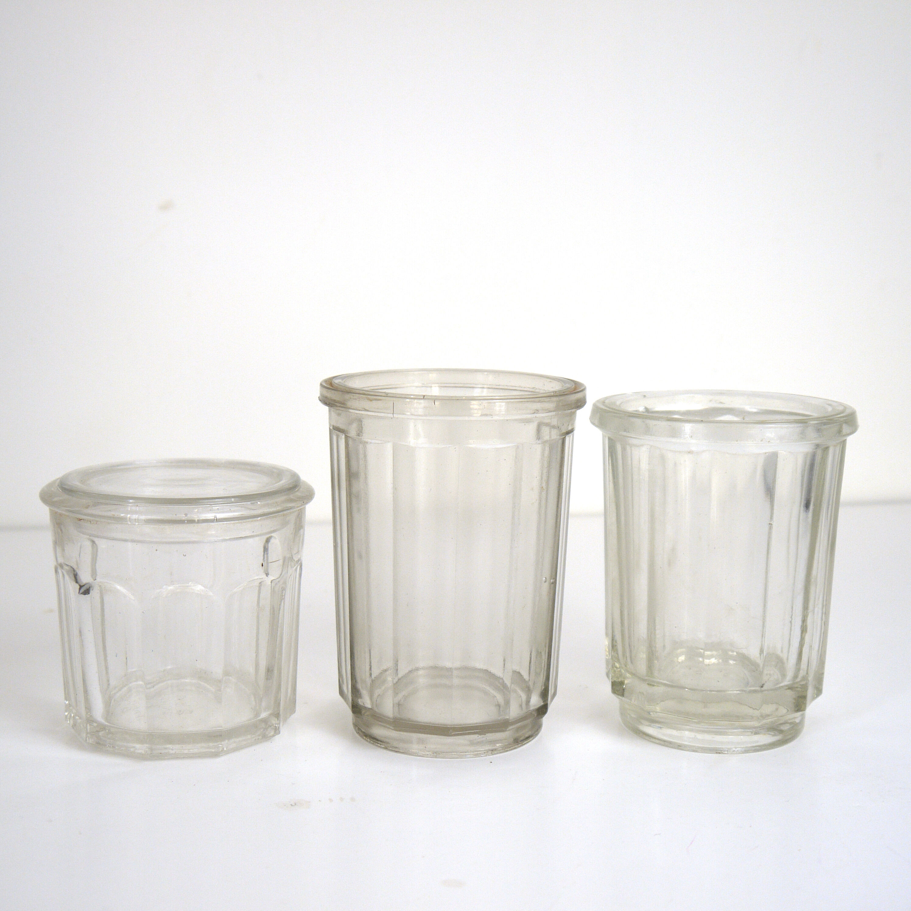 Lot of 3 thick glass jars