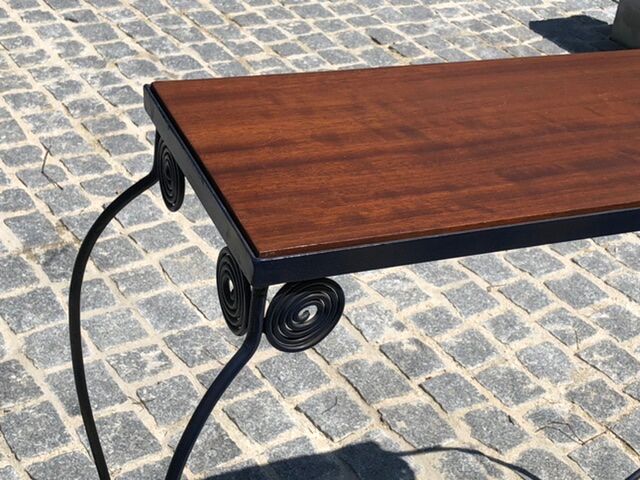 Console fer forgé et bois
