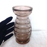 Ancien vase à jacinthe en verre fumé rose violet