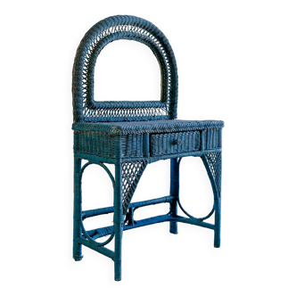 Vintage midnight blue rattan dressing table