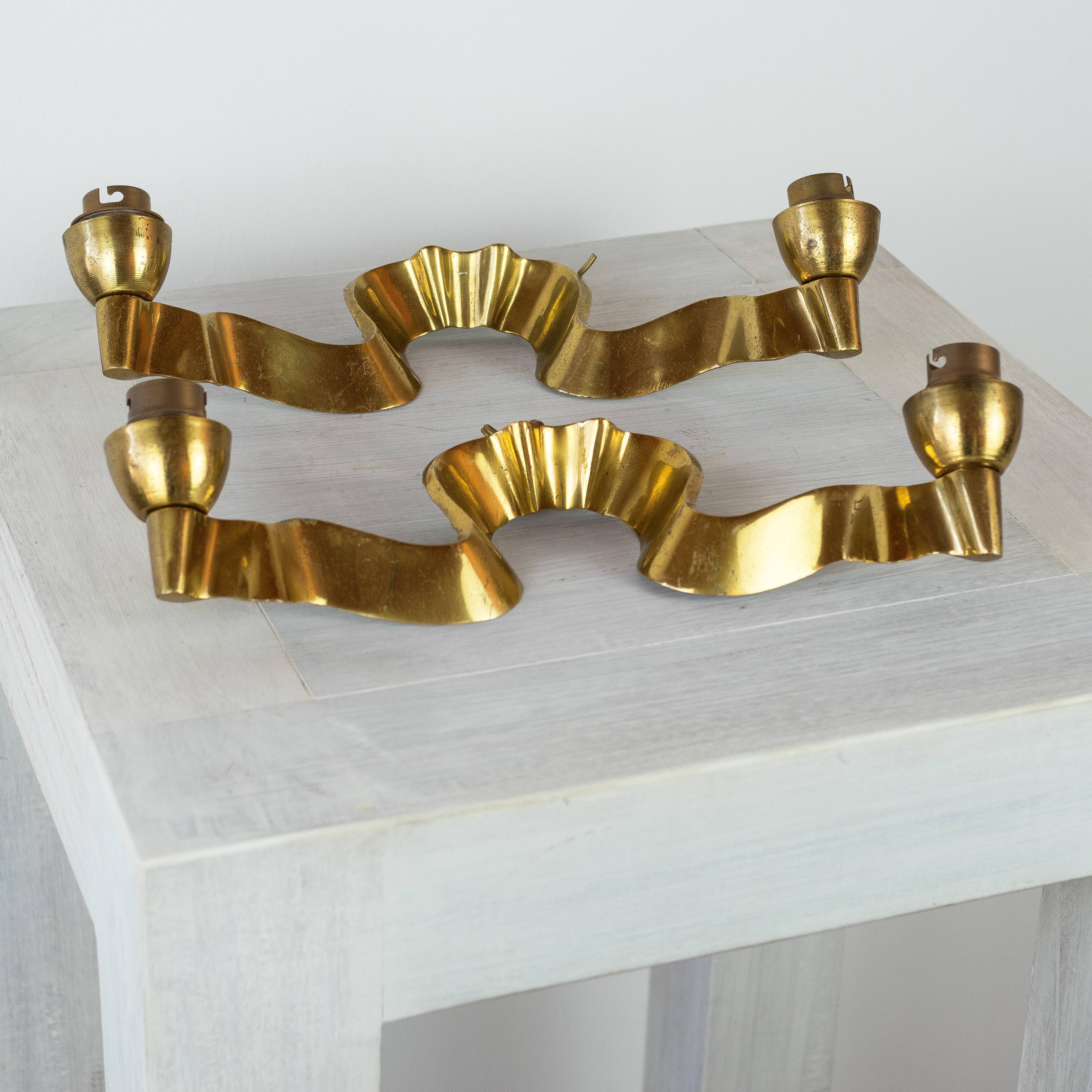 Pair of gilded bronze wall lamps, France, 1940