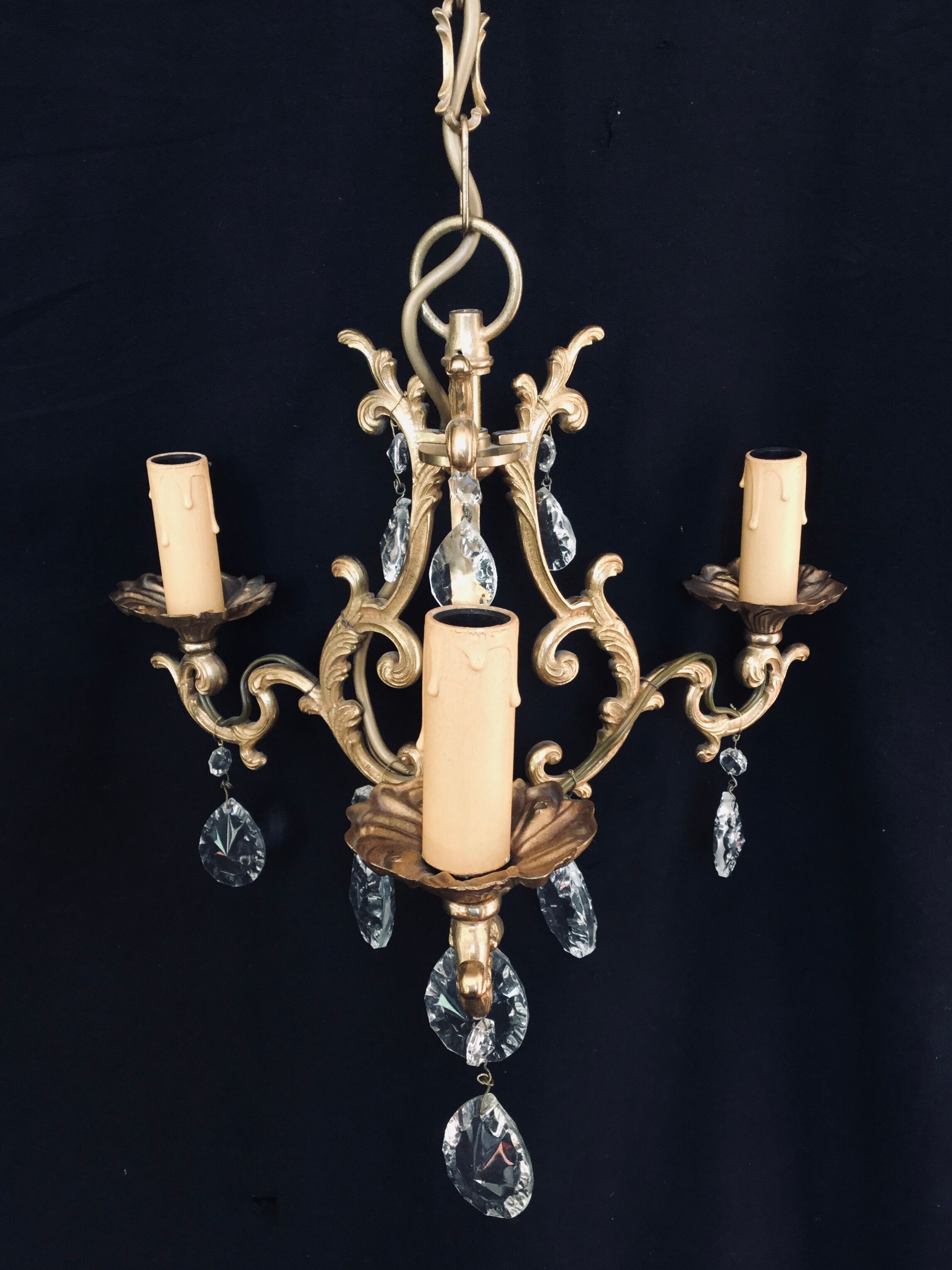 Lustre cage  à 3 lumières cristal et bronze
