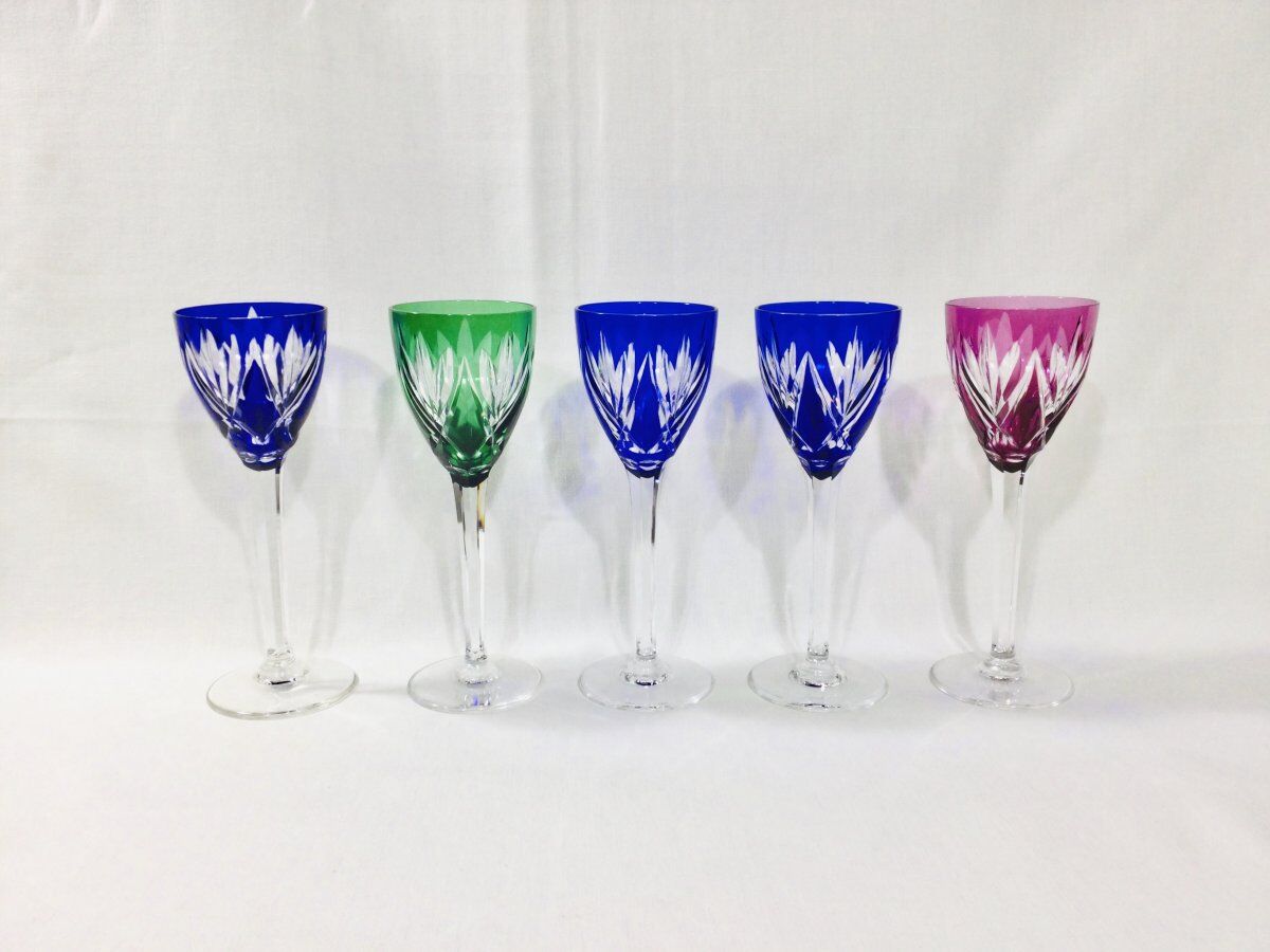 Set of 5 Rhine Roemer wine glasses in Saint-Louis crystal model Monaco