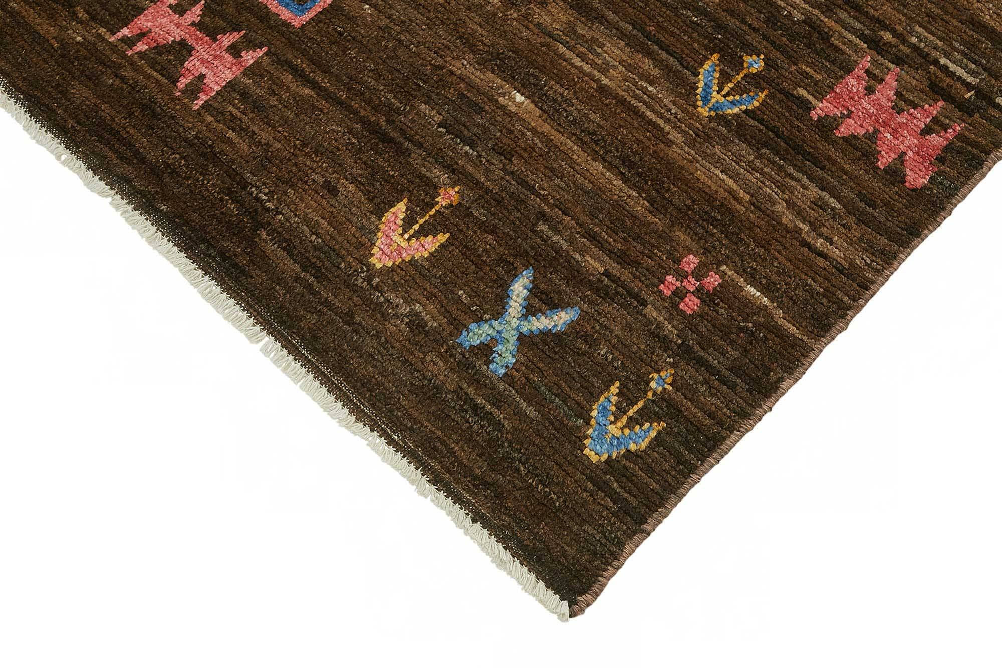 Hand-Knotted Tribal Unique 145 cm x 200 cm Brown Wool Carpet