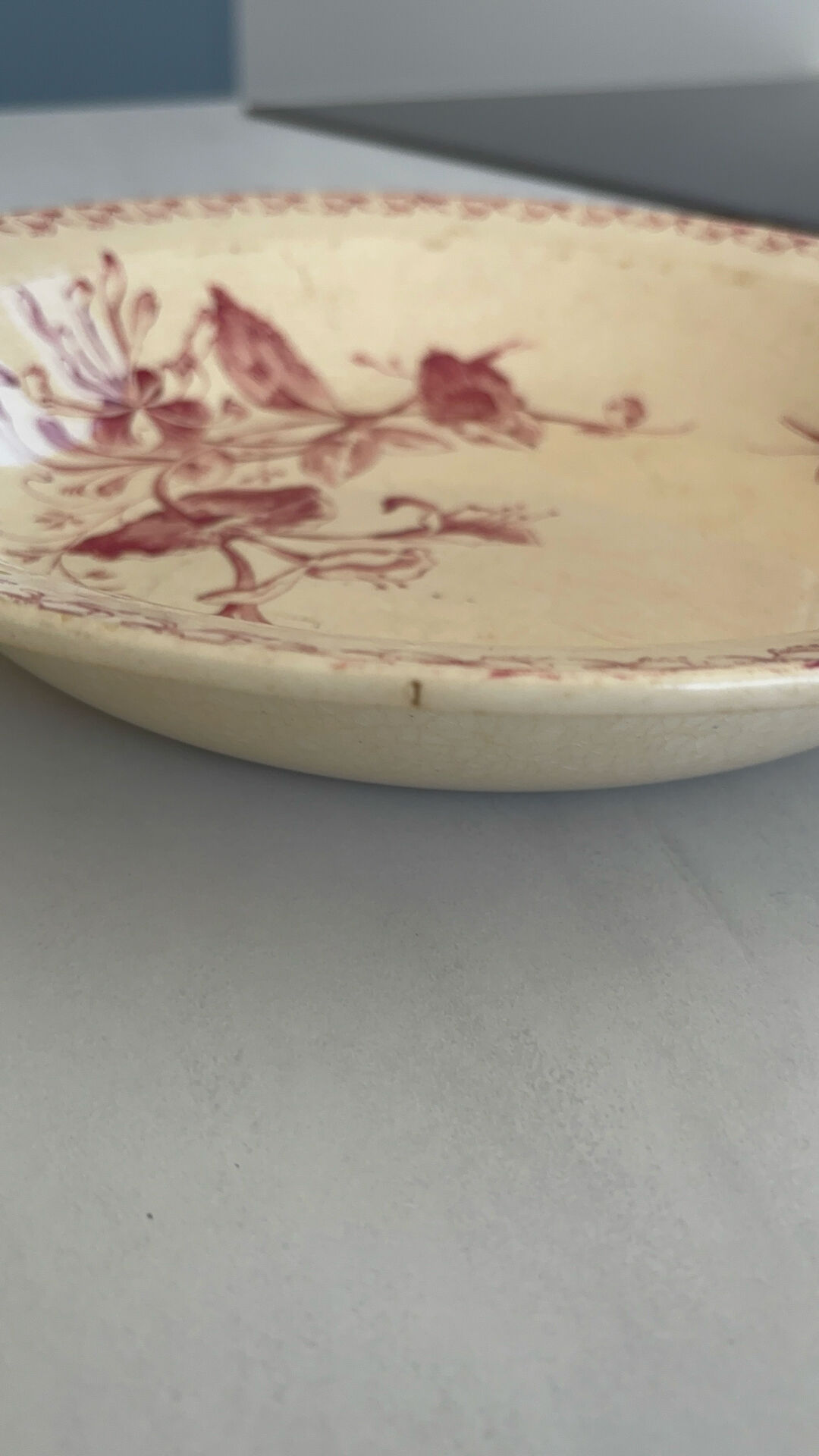 Shallow dish / salad bowl red ironstone Gien honeysuckle model faïence