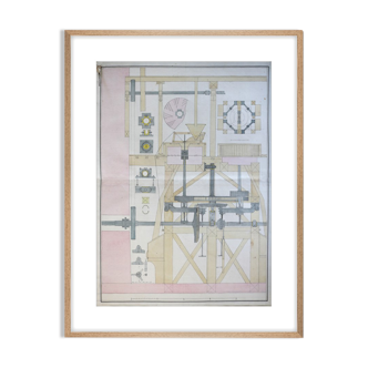 Dessin ancien, machine industrielle - ecole royale polytechnique 1825