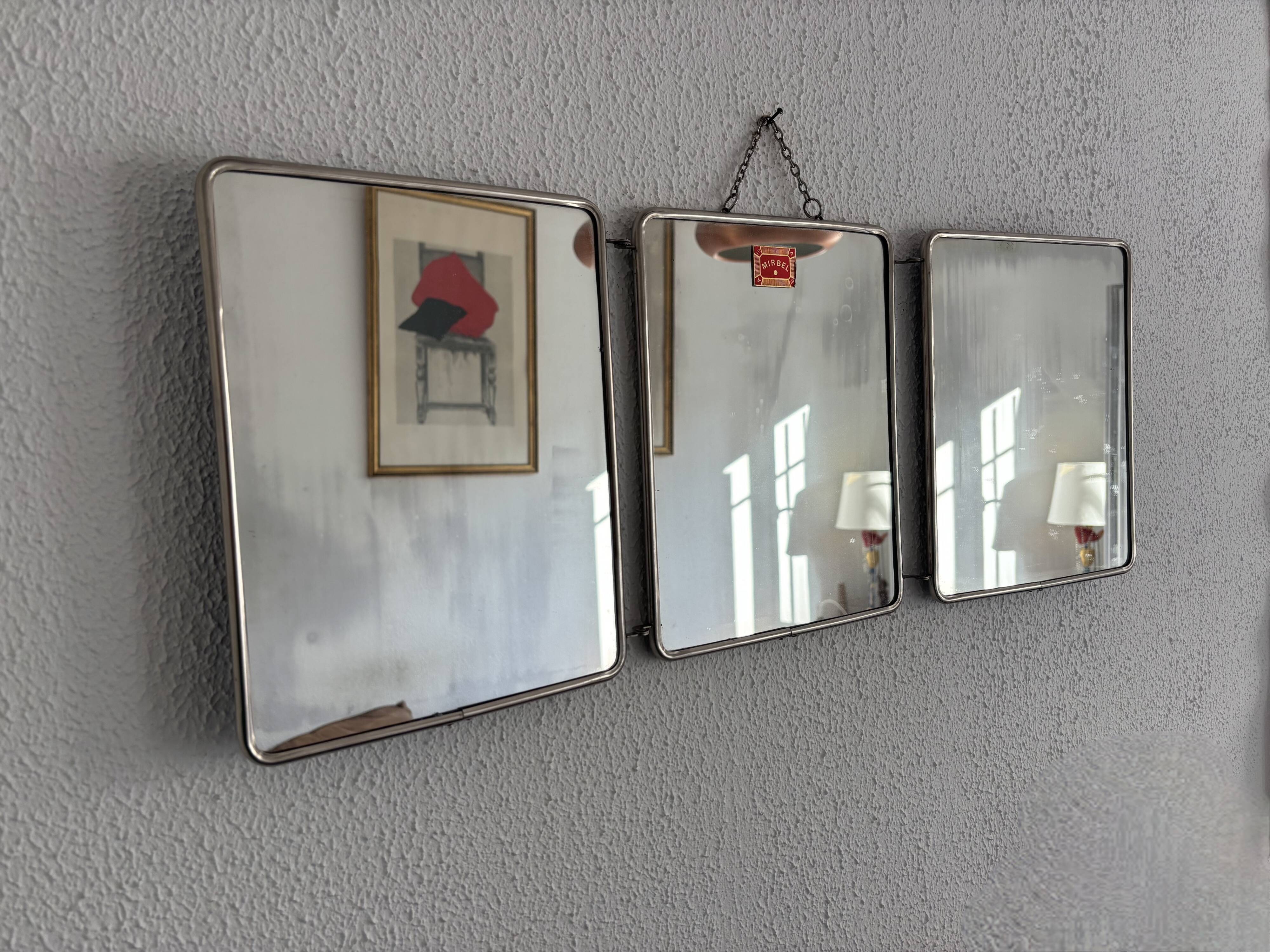 Vintage 1960 triptych mirror barber Mirbel blue Klein lizard imitation - 27
