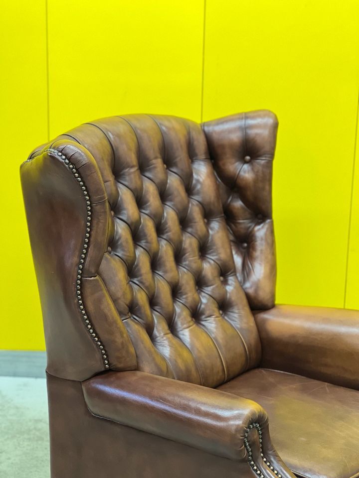 Fauteuil inclinable chesterfield vintage fait main marron