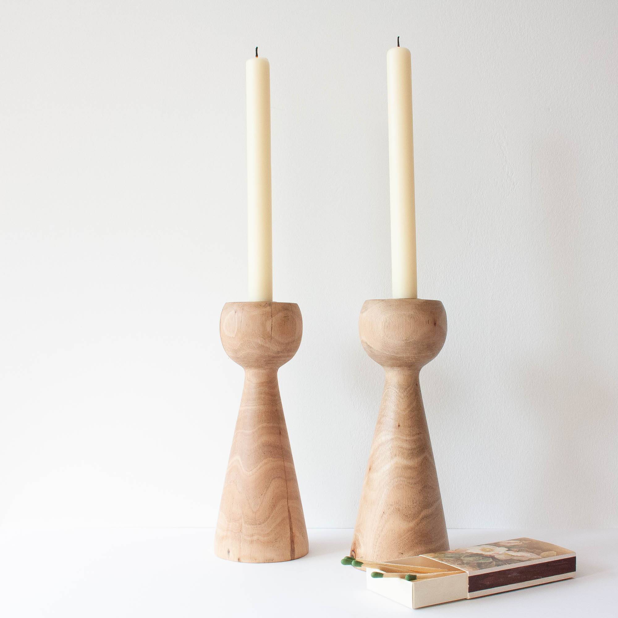 Pair of Wood Candle Holders in Danish Design Style, 1970's