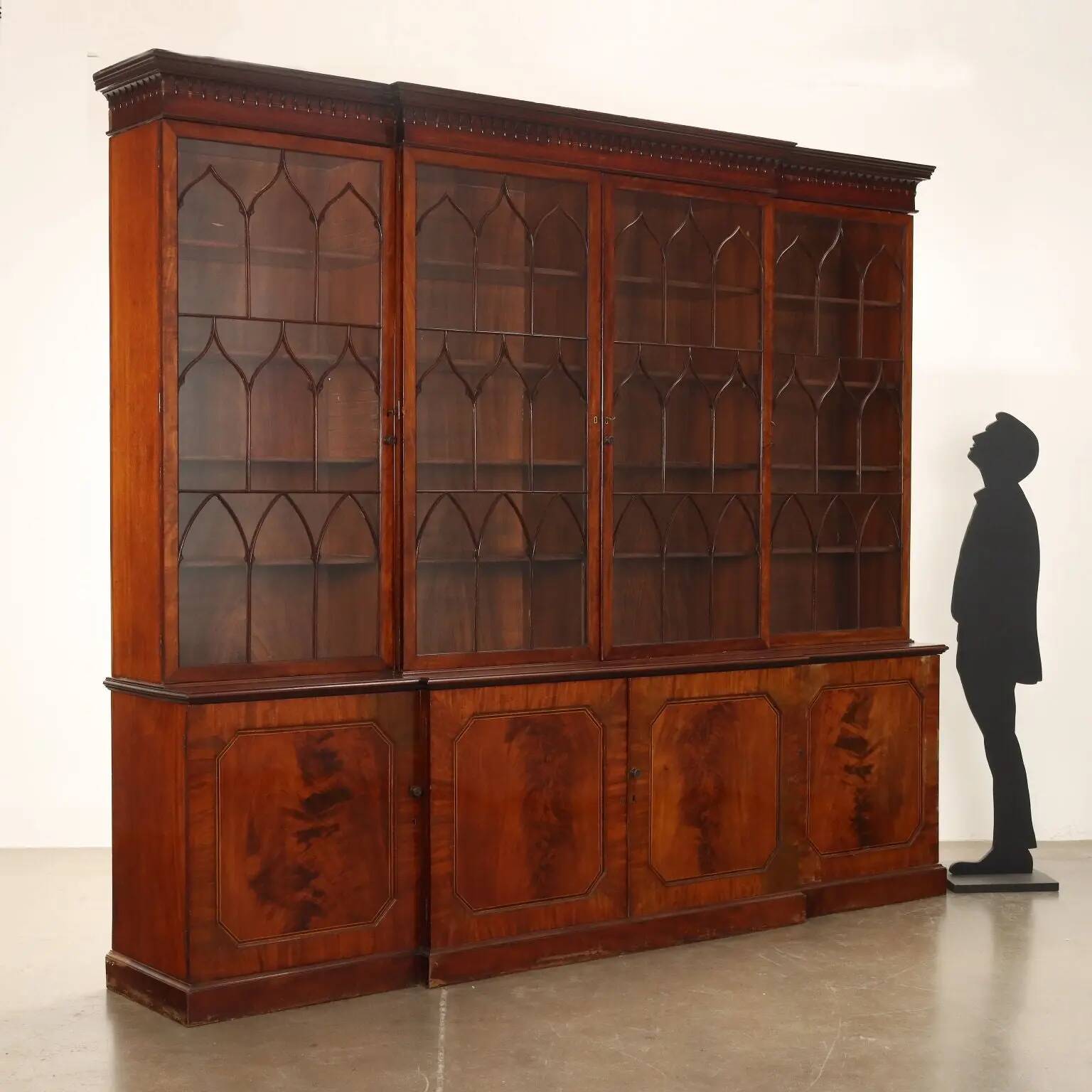 Large antique mahogany library with glass doors 19th Century