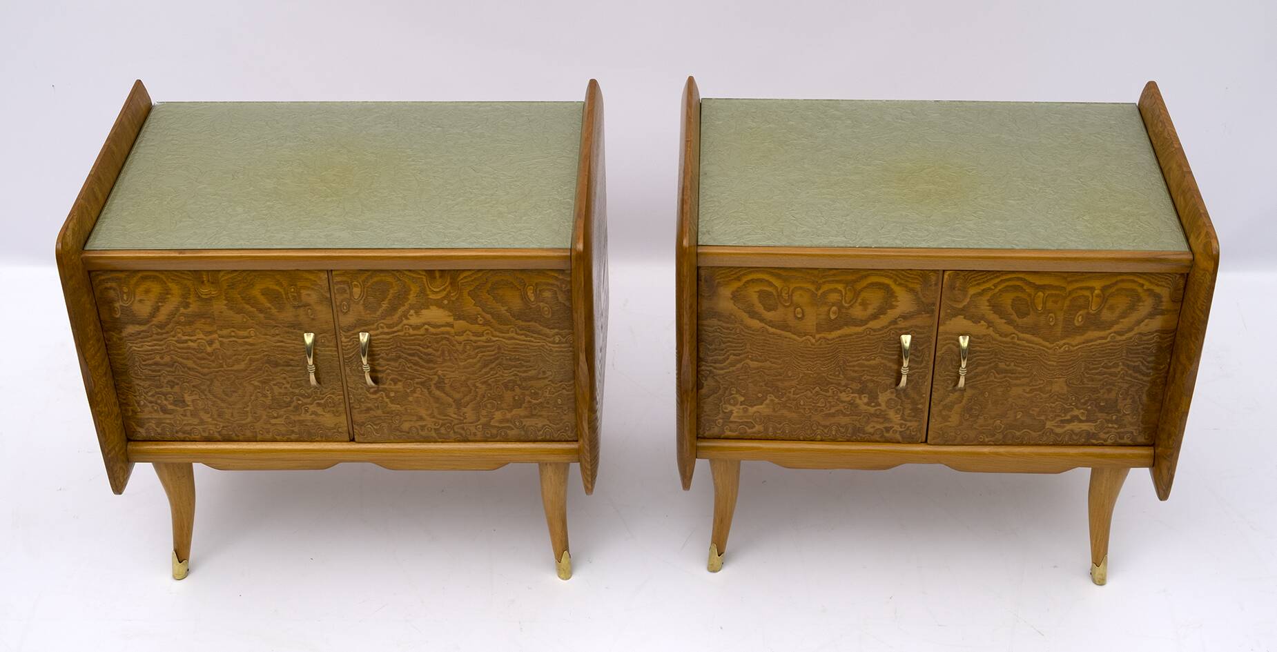 Pair of Art Deco Italian Bedside Tables White Ash Briar, 1920s