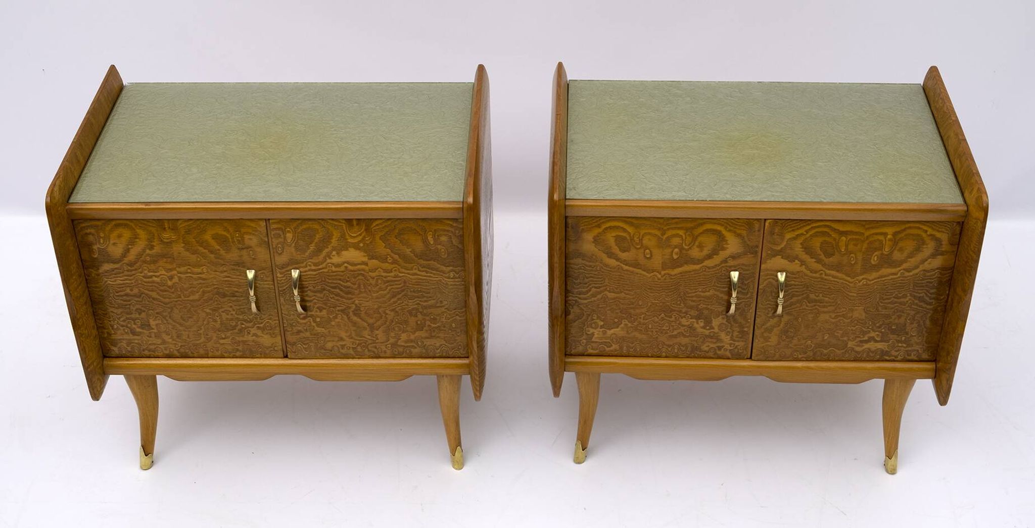 Pair of Art Deco Italian Bedside Tables White Ash Briar, 1920s