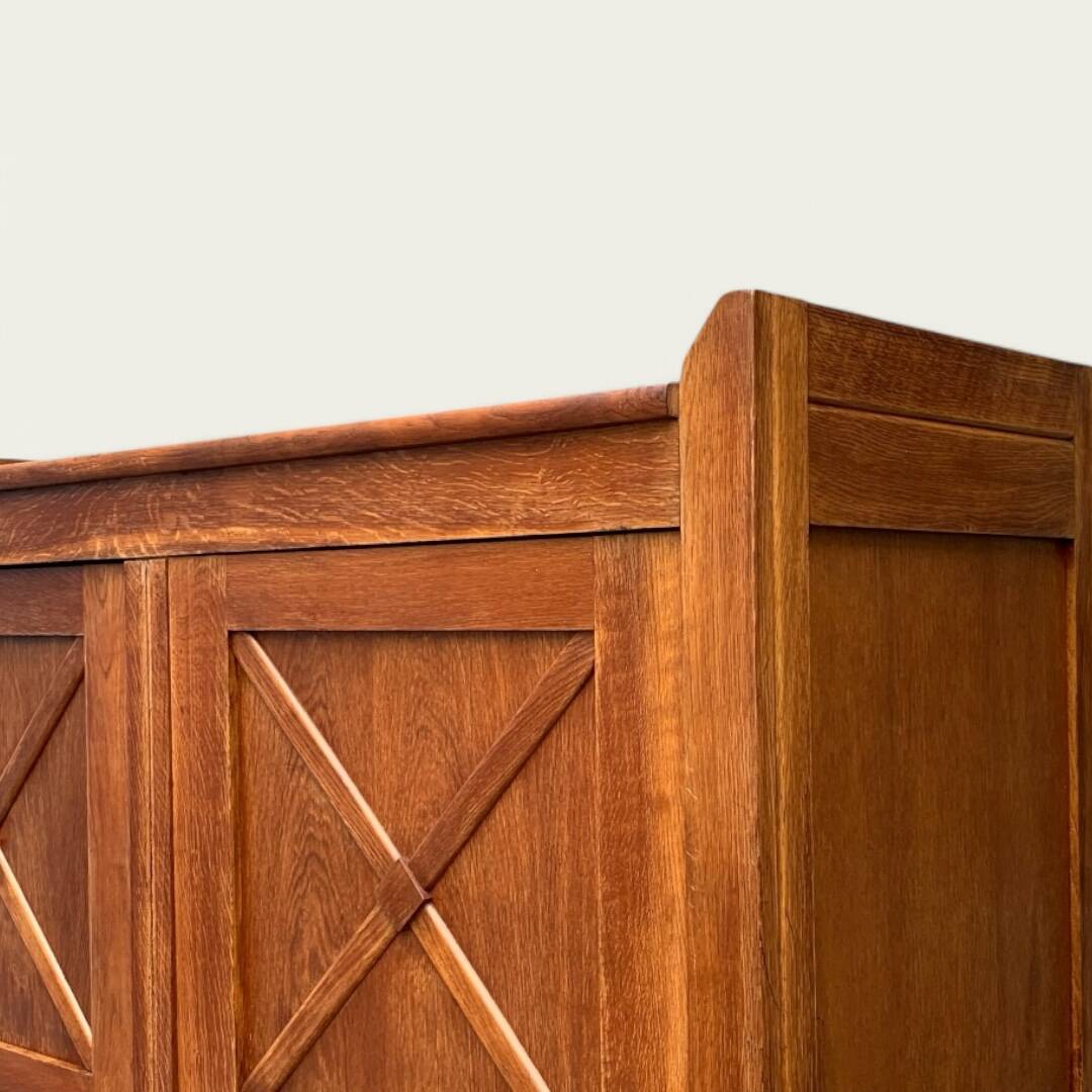 Vintage solid oak cross-braced wardrobe 1940