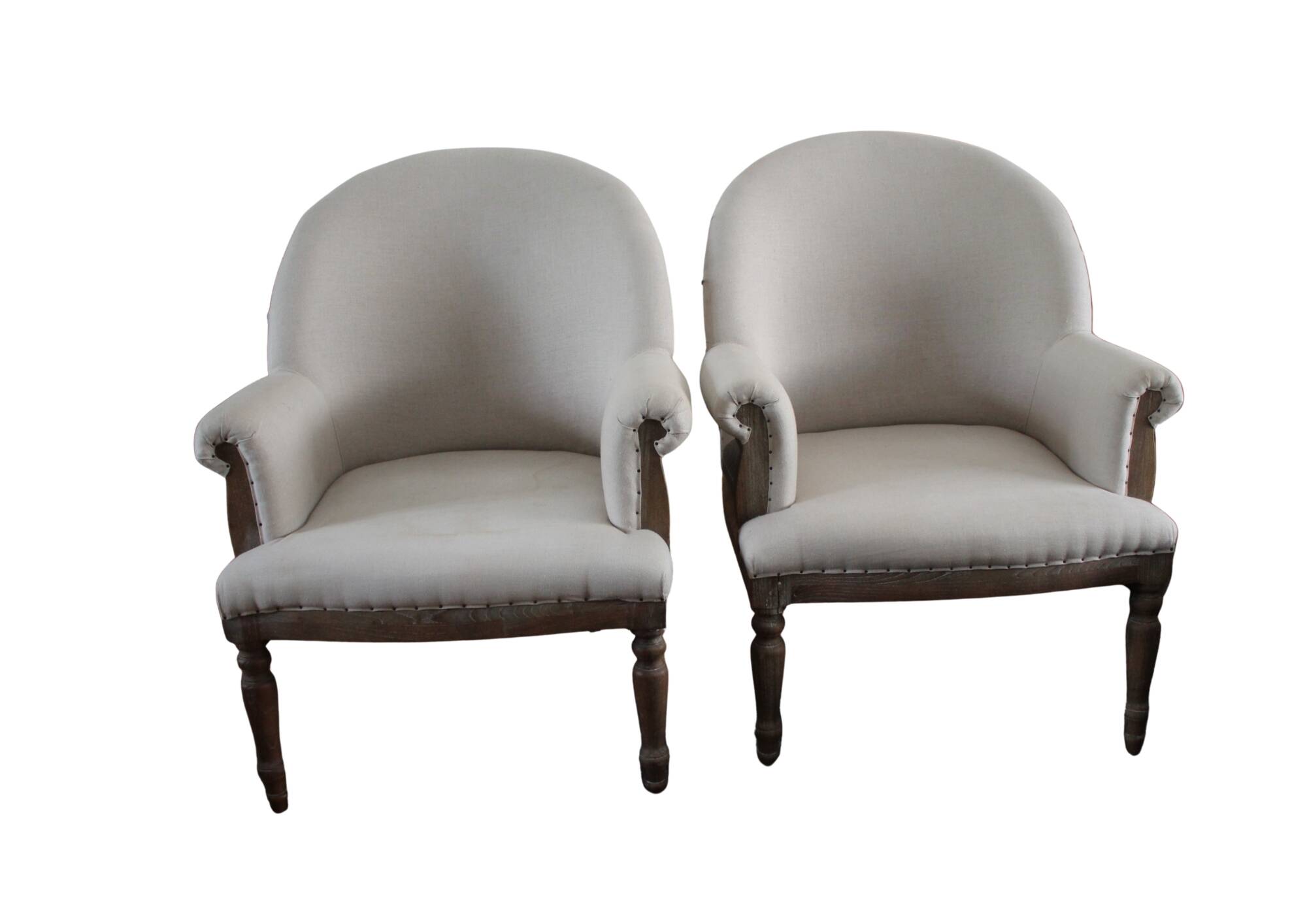 Paire de bergères beige et bois cérusé