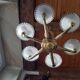 Old art deco bronze chandelier 6 branches frosted molded glass.