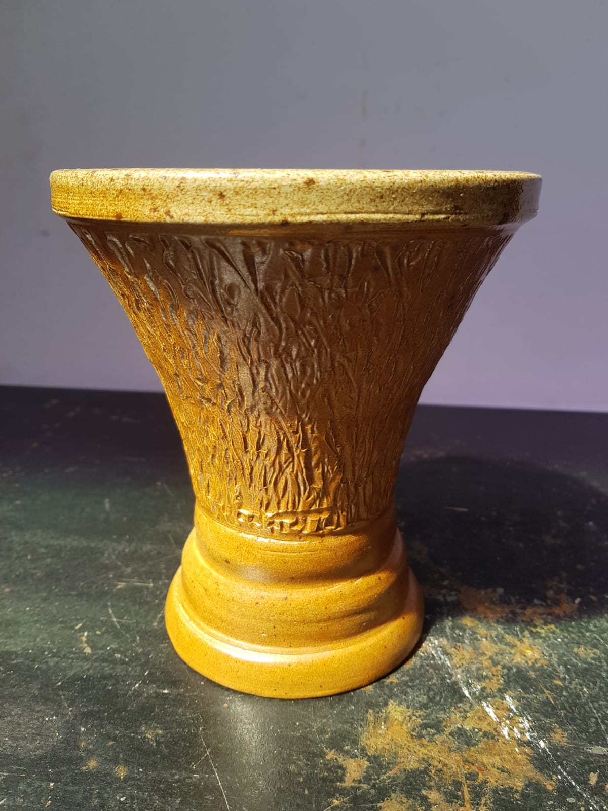 Old vase sandstone décor chisled beige brown 70s vintage