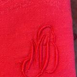6 large cherry dyed damask cotton napkins, MB monogram, floral weave pattern
