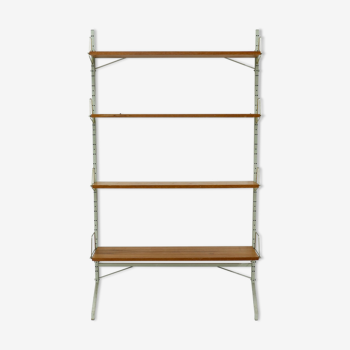 Free standing teak and steel shelving unit 1950s