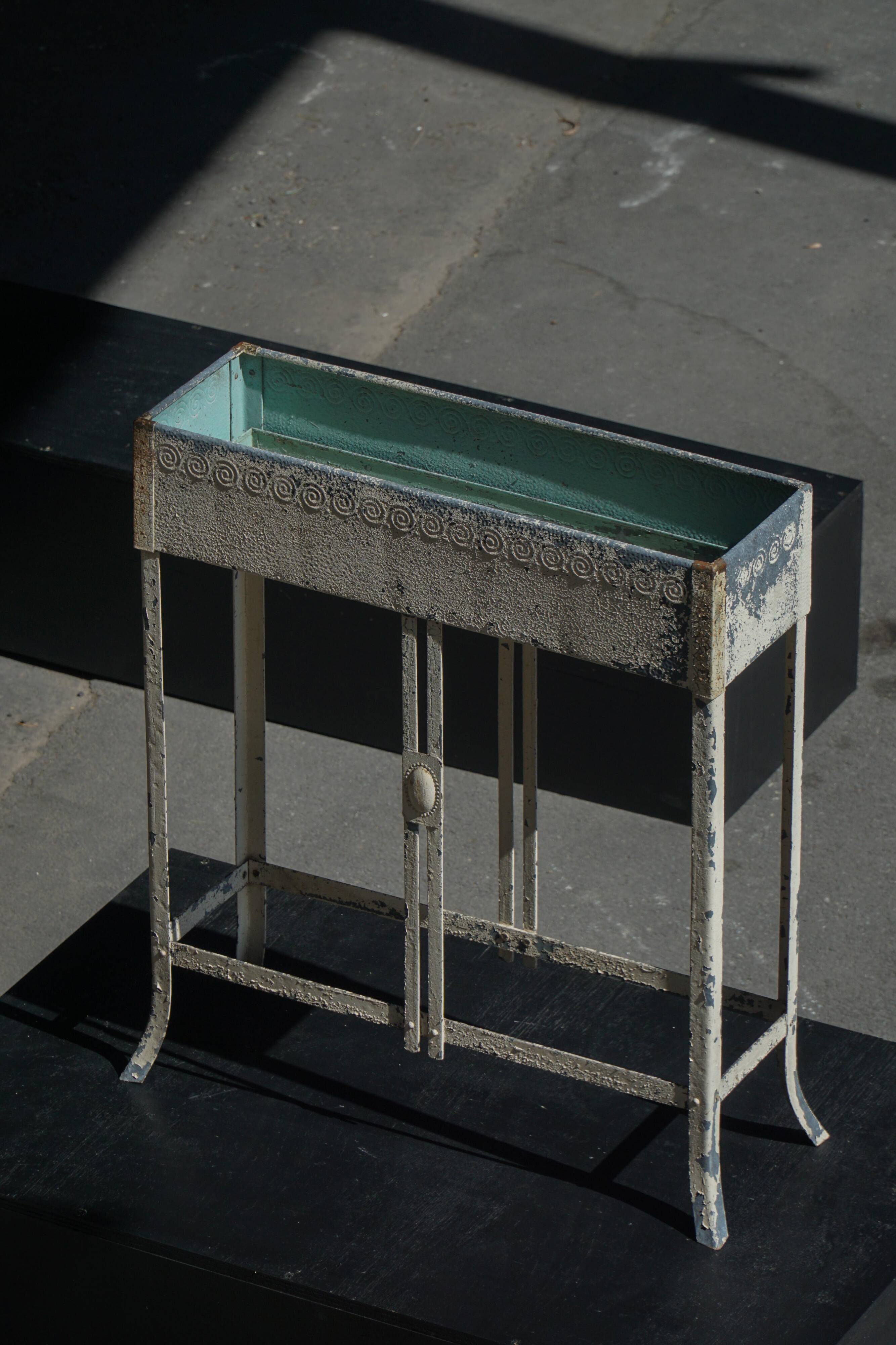 Painted metal planter on a stand, Art of Vintage, 1920s
