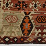 Light Green & Orange Tribal Turkish Kilim Rug, 141x305Cm