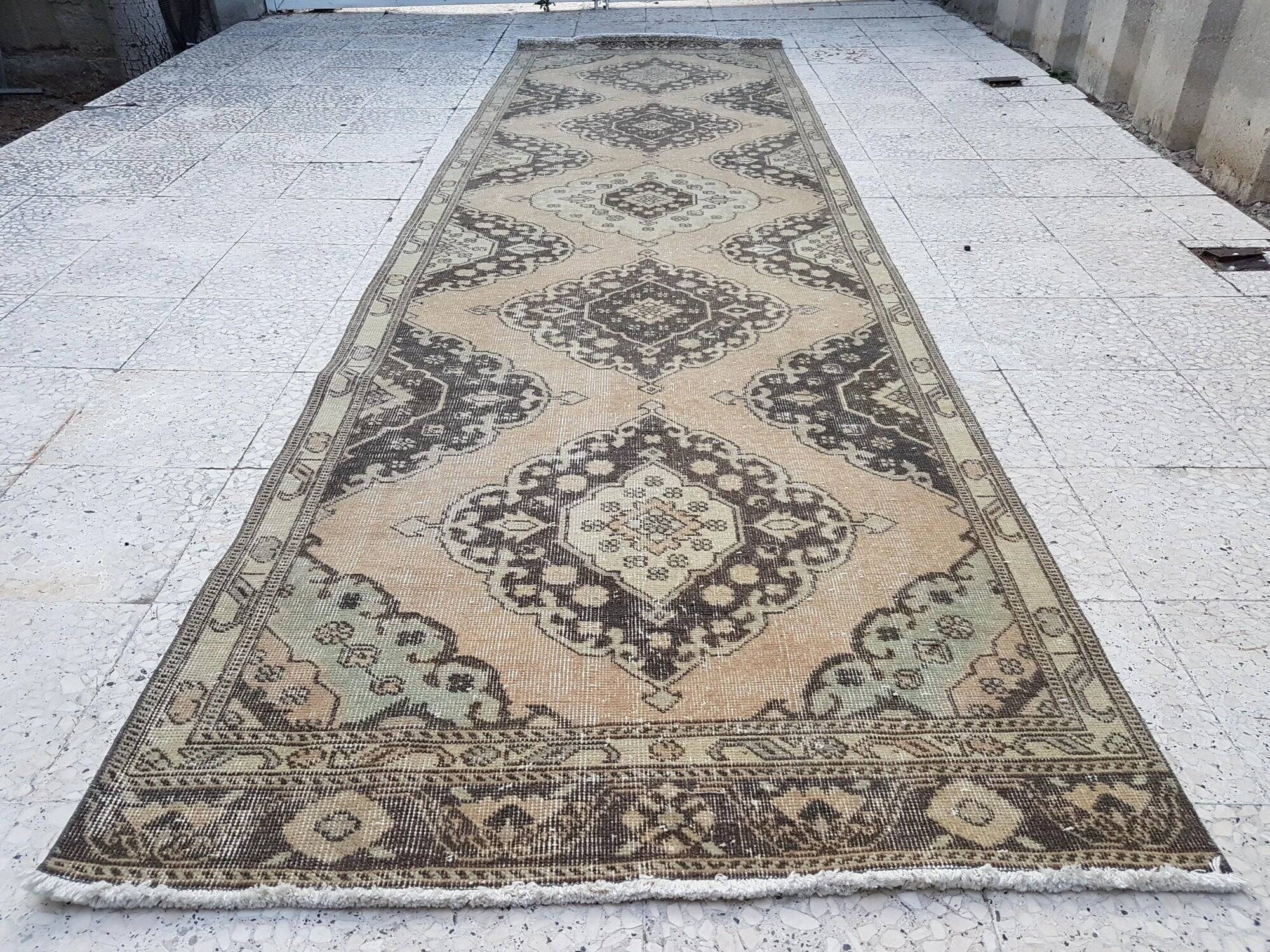 Vintage Turkish hallway rug 106x379 cm