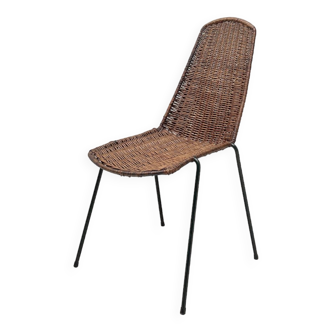 Chaise vintage en osier et métal vers 1950