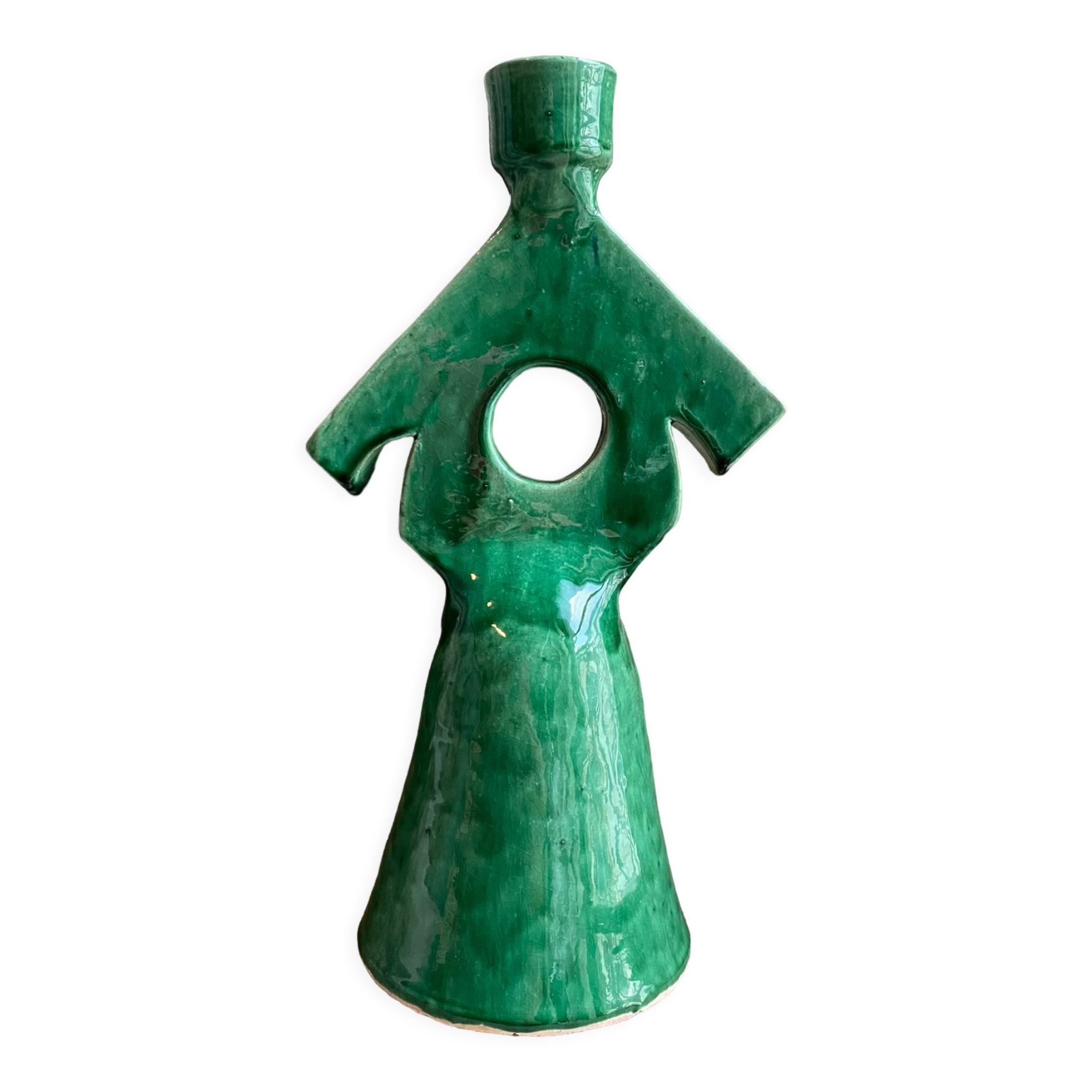 Berber candle holder in green glazed terracotta