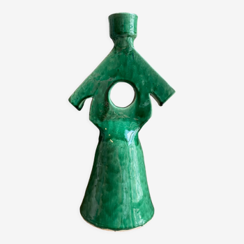 Berber candle holder in green glazed terracotta