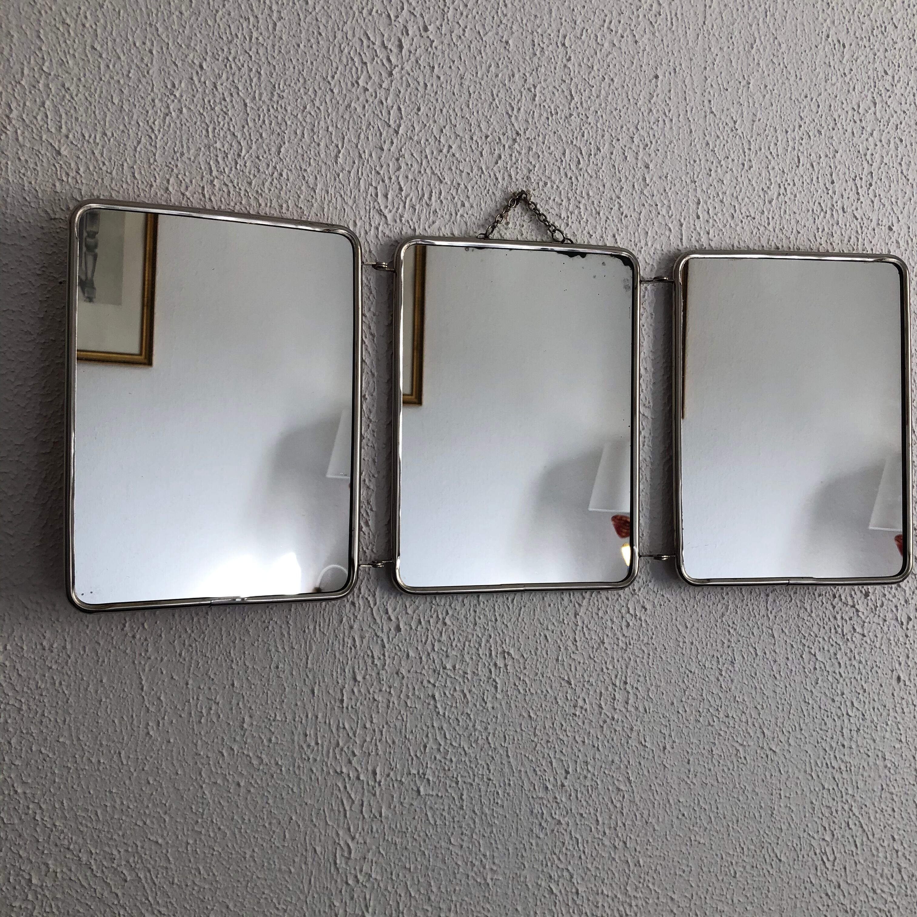 Mirror triptych vintage raspberry barber 1960 - 23 x 56 cm