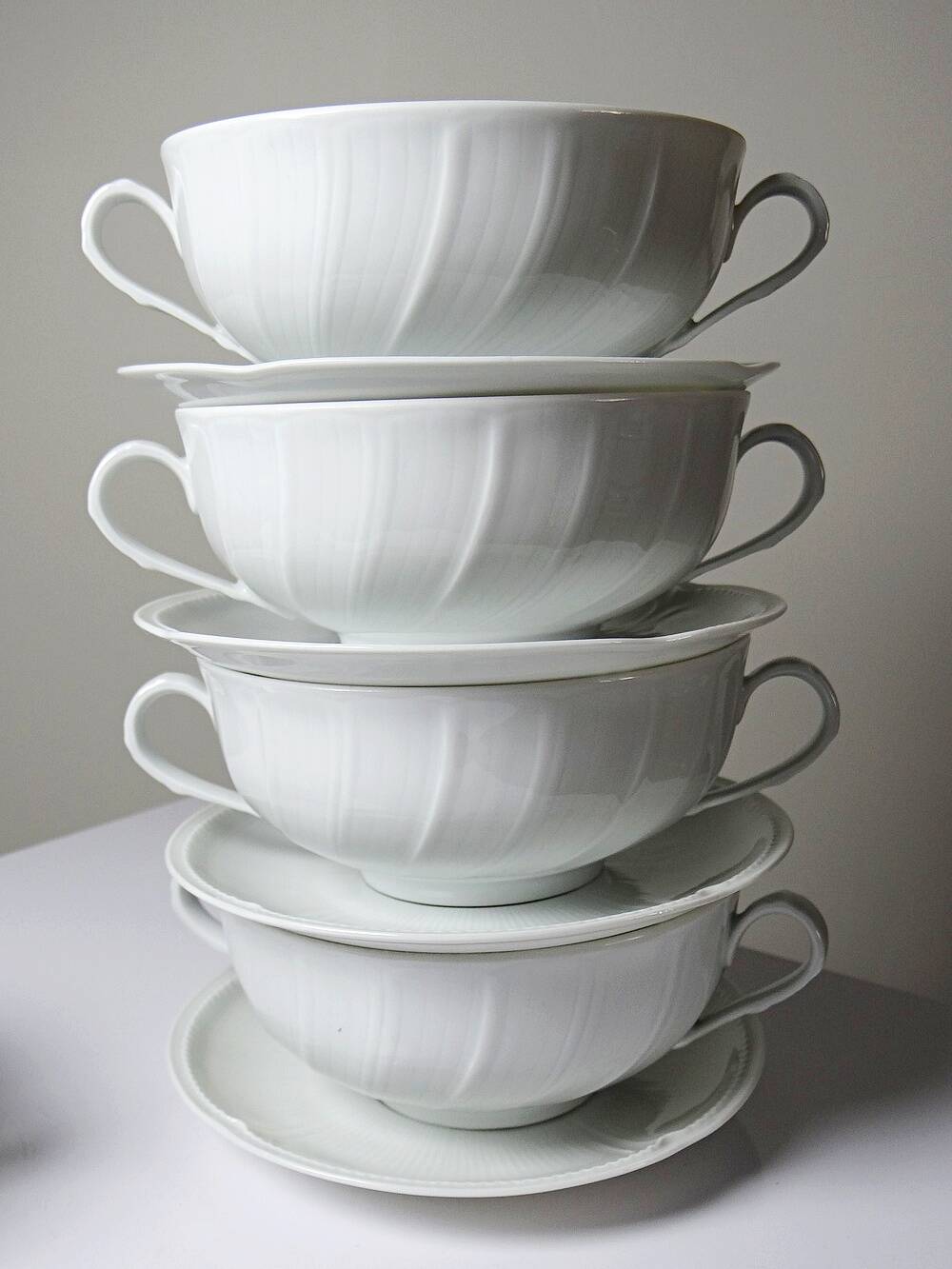 5 cups with two handles, Limoges porcelain Bernardaud "Palm"